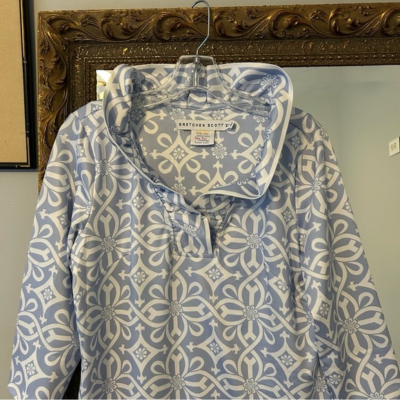 Gretchen Scott Jersey Dress Ruffneck 3/4 Sleeve Piazza Pale Blue Womens Size M - Picture 6 of 8